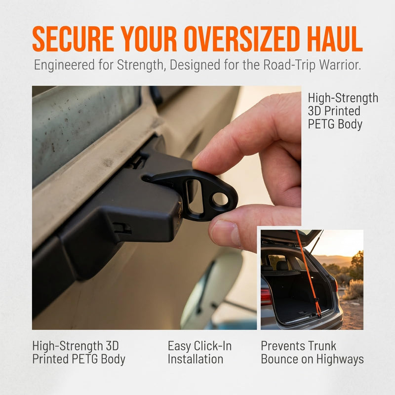 2Pcs Universal Car Trunk Lid Lock Latch Clips, Auto Fasteners for Securing Trunk Cover, Snap-Fit Strap Connectors Replacement for Most Vehicles, 2.44 * 1.54in (Black,2pc) Black 2pc