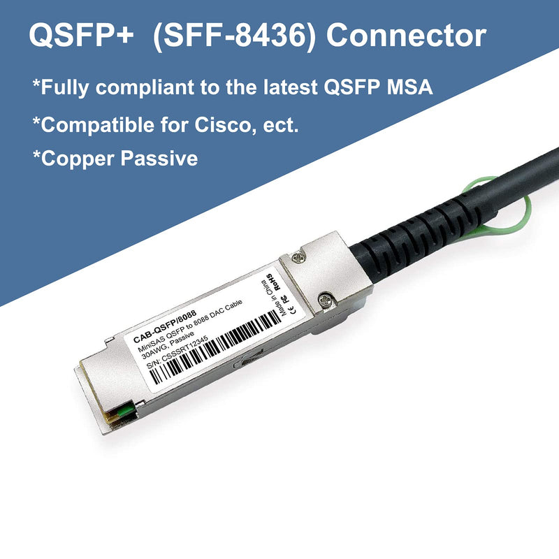 H!Fiber.com QSFP to SFF-8088 MiniSAS Cable, SFF-8436 to SFF-8088 External DDR Hybrid SAS Cable, 100-Ohm, 1 Meter(3.3ft), Copper Passive for NetApp DS4243 DS4246 DS2246 1m(3.3ft) SFF-8088 to QSFP(SFF8436)