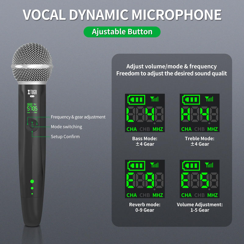 [AUSTRALIA] - XTUGA Wireless Microphone, Rechargeable UHF Handheld Dynamic Wireless Mic with 2 Adapters Compatible with Phone/PC, Wireless Karaoke Microphone Bluetooth for Singing, Wedding, DJ, Party, Speech 
