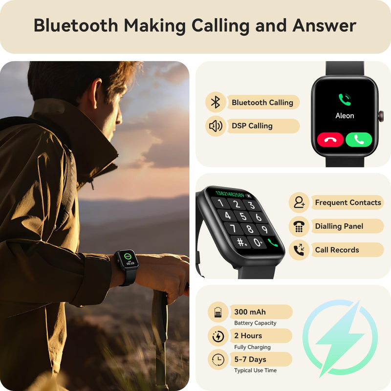 Smart Watch for Women Men, Smartwatch for iPhone & Android Bluetooth (Answer/Call) Built-in Alexa, 1.91" HD Fitness Tracker with 105+ Sport Modes, IP68 Waterproof, Sleep/Heart Rate/SpO2/Stress Monitor Starry Black