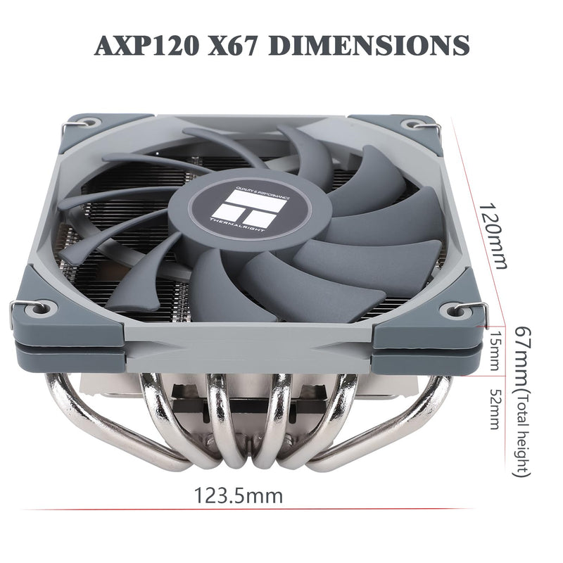 Thermalright-TR AXP120-X67 Low Profile CPU Air Cooler with Quite 120mm TL-C12015 PWM Fan, 6 Heat Pipes, 67mm Height, for AM4/AM5/Intel LGA 1700/1851/1150/1151/1155/1200/2011, PC Cooler