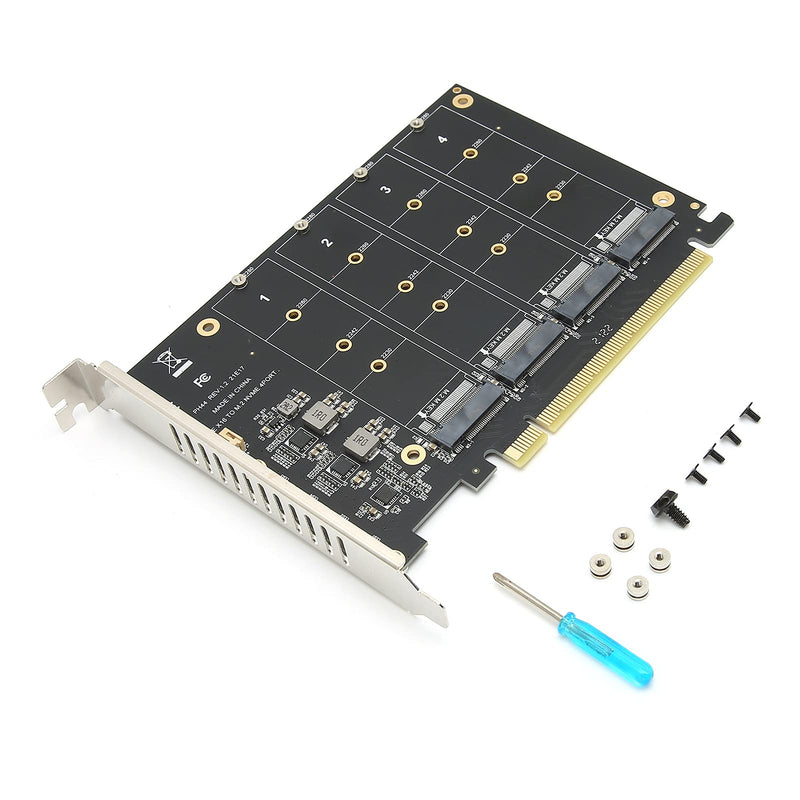 M.2 NVME SSD to PCIe 4.0 Adapter Card, 4 Port M.2 NVMe to PCIE x16 Expansion Card for M Key NVMe SSD, 4 x 32Gbps Full‑Speed(ph44) ph44