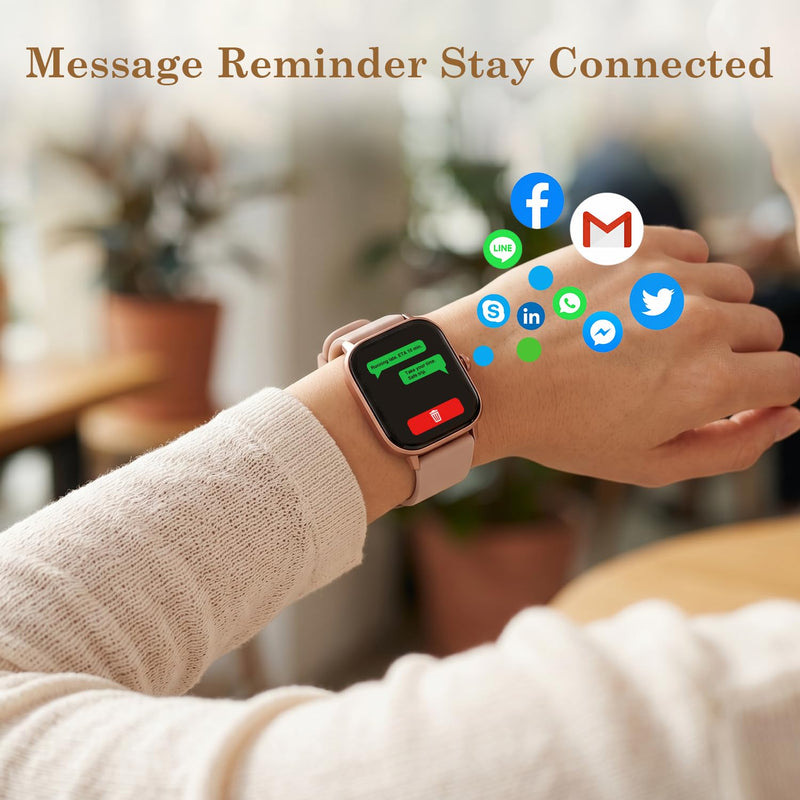 Pink Smart Watch for Women Android & iPhone, 1.83" HD Touchscreen, 24/7 Heart Rate, Sleep & Fitness Tracker, Answer/Make Calls/100+ Sports Modes/Message Reminder, IP68 Waterproof, Pedometer, 2 Bands Pink