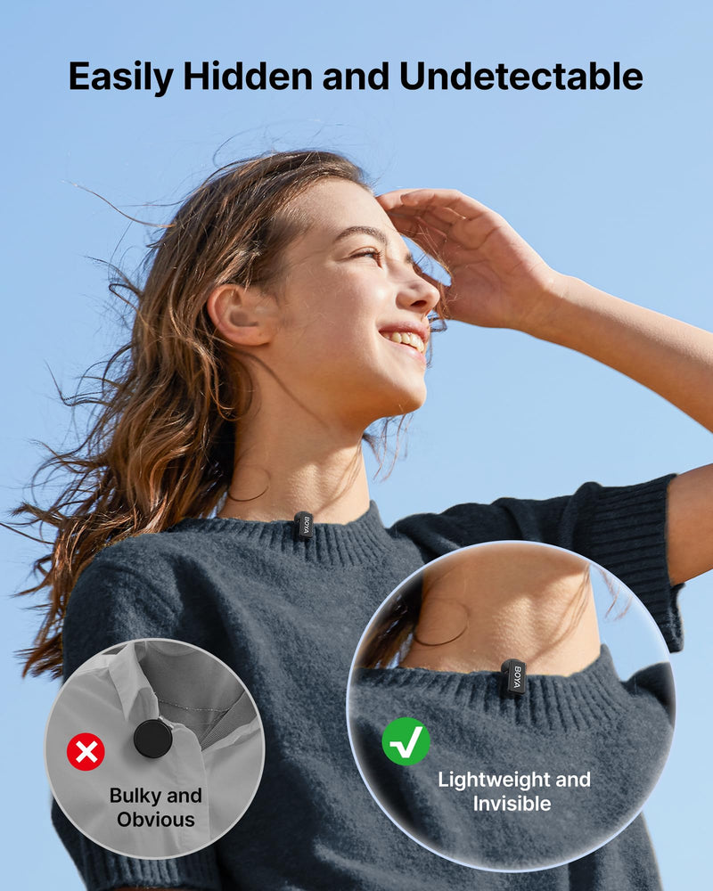 [AUSTRALIA] - BOYA mini 2 Wireless Lavalier Microphones for iPhone 15/16/17 & Android, AI Noise Cancellation, App Control, 30H Battery Life with Charging Case, Lapel Microphone Wireless for Video Recording Vlogging Black 2TX+USB-C RX+1CC 