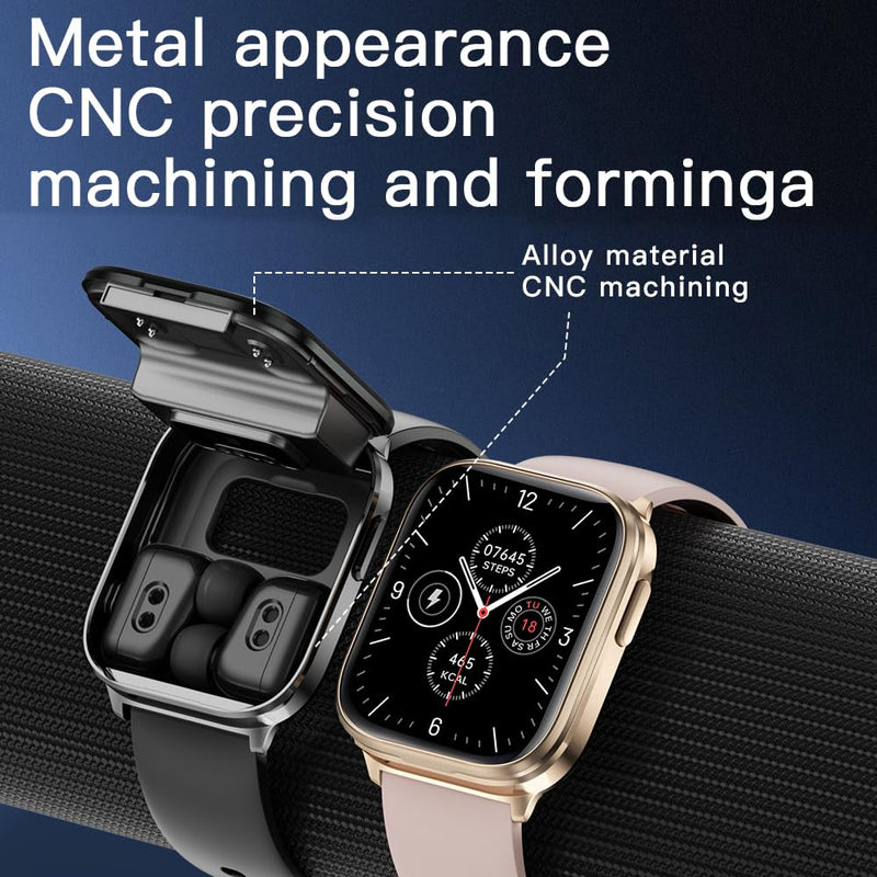 Smart Watch with Earbuds, 2 in 1 Bluetooth Watch with Wireless Earphones, Fitness Tracker Heart Rate Monitor Sleep Tracker Step Calories Counter, Waterproof Smartwatches for iOS Android Phones Gold