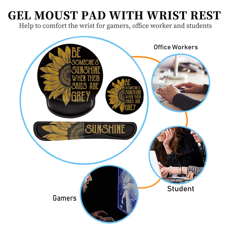 Keyboard Wrist Rest and Mouse Pad Wrist Support Set with Coffee Coaster, Non-Slip PU Base for Gaming and Office, Comfortable & Lightweight for Easy Typing & Pain Relief,Sunflower Sunflower