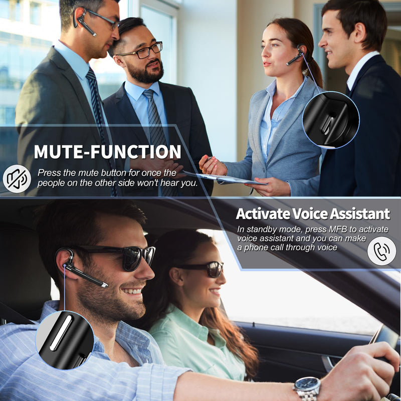 [AUSTRALIA] - Bluetooth Headset,Wireless Bluetooth Earpiece with 500mAh Charging Case 80 Hours Talking Time，V5.1 Hands-Free Earphones with Built-in Mic for Driving/Office/Business, Compatible with IOS and Android 