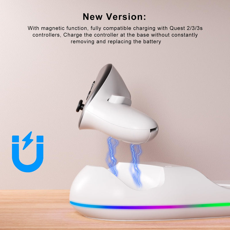 GearSpire 30W Fast Charging Dock Station for Quest 2/3/3S, White RGB LED Stand with USB-C Fast Charging, Controller Charger, VR Headset Accessories30