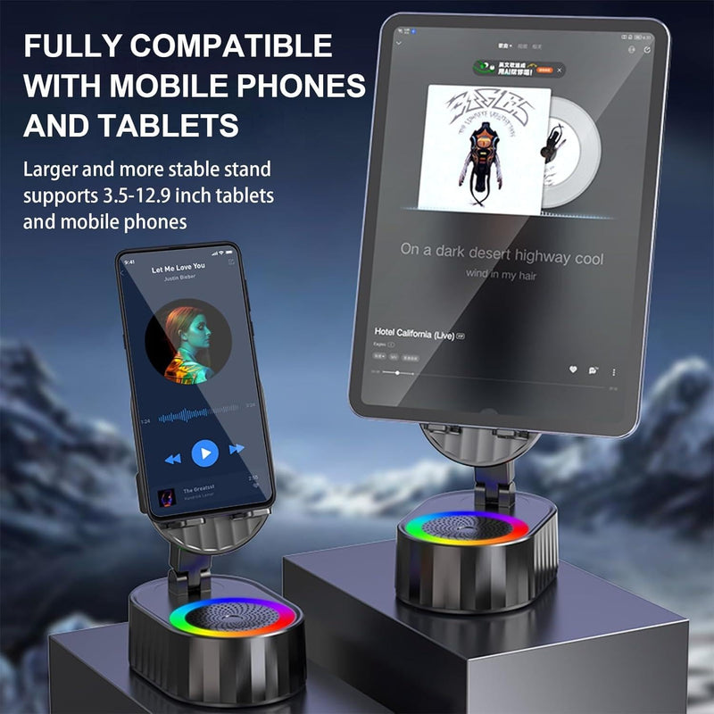 [AUSTRALIA] - Wireless Induction Audio Bluetooth Speaker 5in1 Phone Holder Emergency Rechargeable (3000mAh) with Colorful Ambient Light 300° Foldable for Tablet iPhone Android, Gifts for Men Women (Black) Black 