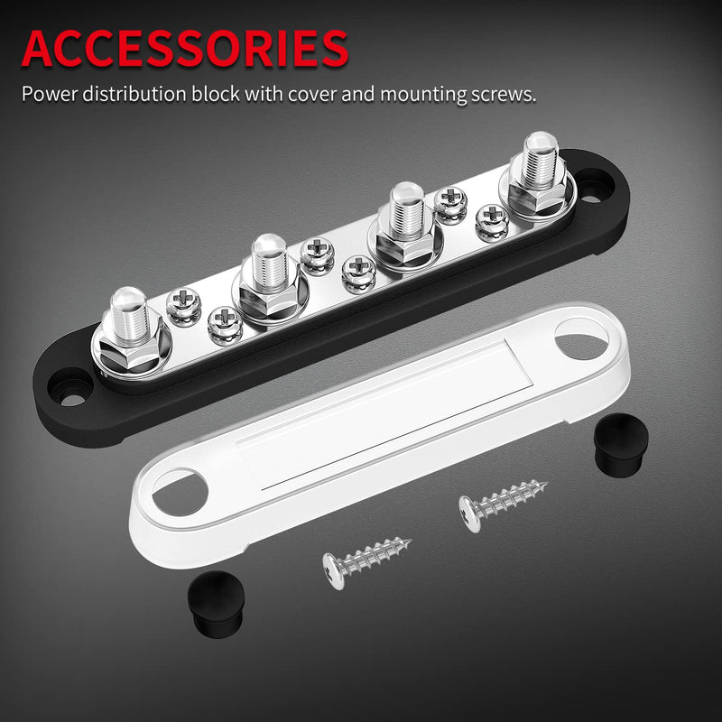 DAIERTEK Bus Bar Terminal Block 4 x 5/16" (M8) Terminal Stud, 6 x #8 (M4) Screw Terminal Positive & Ground Power Distribution Block with Cover Marine Battery Bus Bar 12V - 48V for Automotive Car Boat 150A-M8