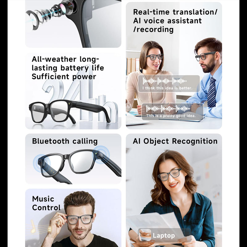 AI Smart Glasses with Camera | 8MP HD Video & Photo Capture, Real-Time Translation, Built-in ChatGPT AI Voice Assistant, Object Recognition