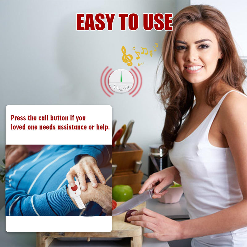 Call Button for Elderly Seniors at Home Wireless Caregiver Pager Call Button Emergency Alert Button 2 Plugin Receivers 2 Waterproof Transmitters 1 Watch Button KCPM+KHG1+KSW-2+2+1