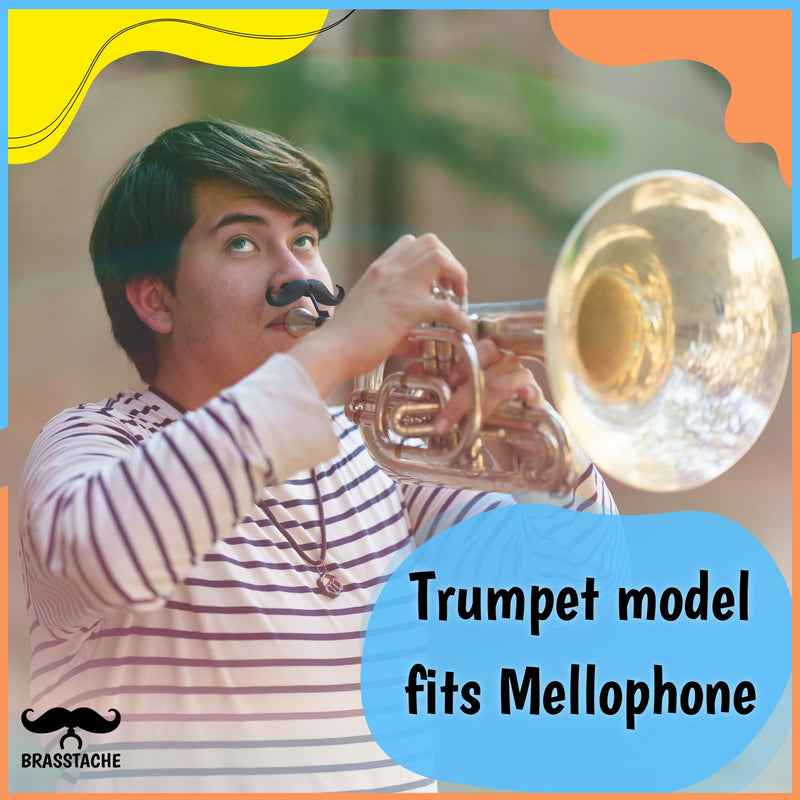 The Original Brasstache 2.0 - [2-Pack] Clip-on Mustache for Trumpet Mouthpiece, XL and Handlebar Combo Version