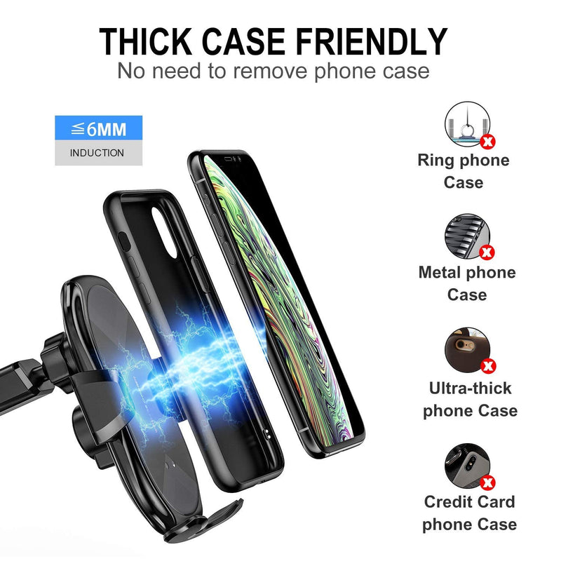Wireless Car Charger,15W Qi Fast Charging Auto-Clamping Air Vent Windshield Dashboard Car Phone Mount,Long Arm Suction Cup Holder for iPhone Samsung LG Black-2