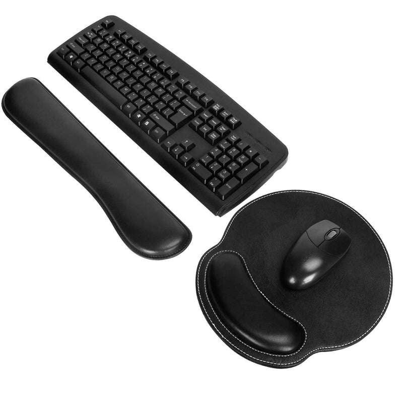 RICHEN Ergonomic PU Leather Keyboard Wrist Rest and Mouse Pad with Wrist Support, Memory Foam Set for Computer/Laptop,Gaming and Office, Comfortable for Easy Typing & Pain Relief (PU Black) Pu Black