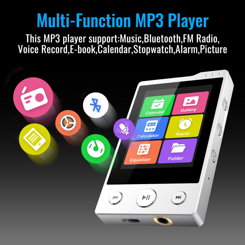 [AUSTRALIA] - 64GB MP3 Player with Sturdy Build & Durable,Aluminum Alloy,Phinistec Portable Mini Bluetooth Music Player with FM Radios,50 Hours Long Battery Life,2.4" Touchscreen,Up to 256GB 