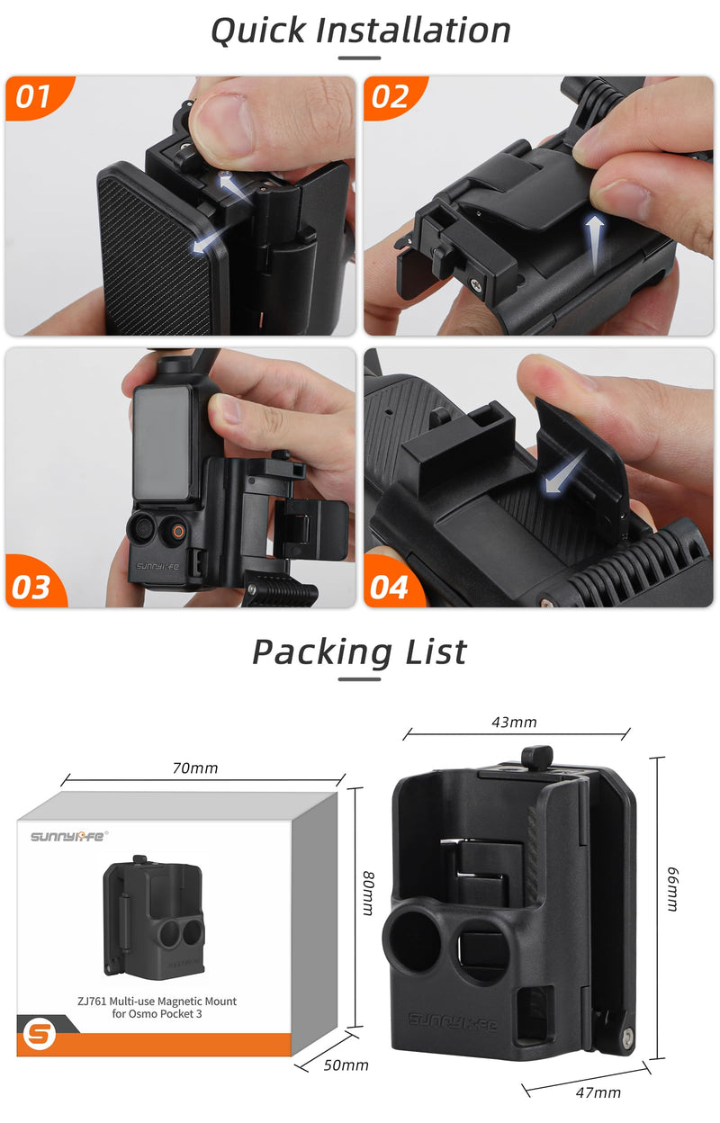 OSMO Pocket 3 Accessories Magnetic Backpack Clip Mount Expansion Adapter Frame for DJI OSMO Pocket 3