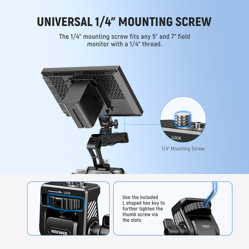 [AUSTRALIA] - NEEWER Field Monitor Mount Monitor Holder with 1/4" Screw, 360° Swivel, 180° Tilt, Anti Twist Screw Compatible with Atomos Ninja 5" & 7" Camera Monitor Compatible with SmallRig Camera Cage, MA021 MA021 w/1/4" Screw 