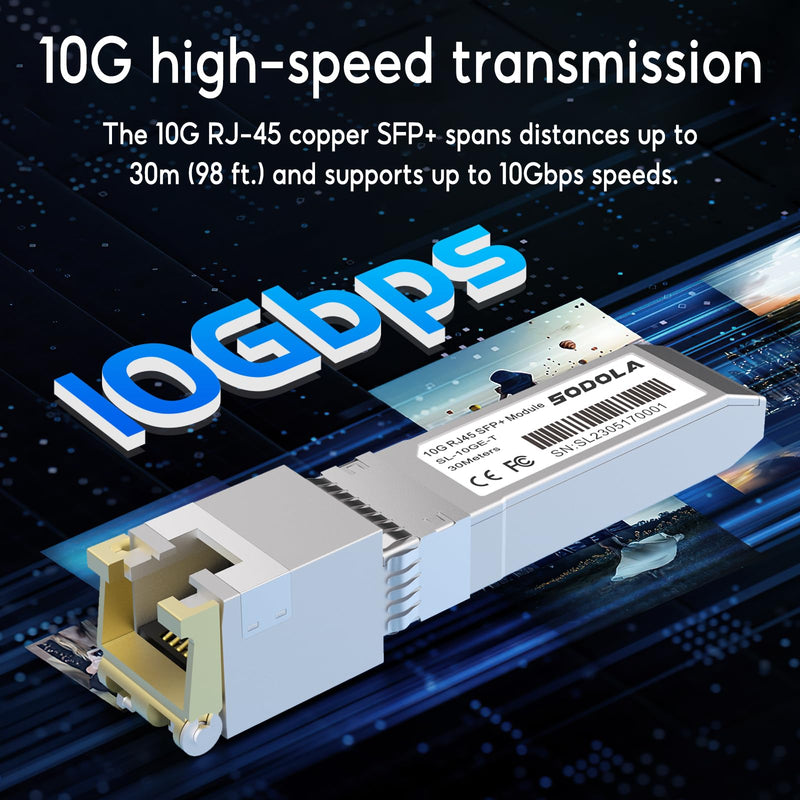 SODOLA 10GBase-T RJ45 SFP+ Module, 10G SFP+ Transceiver(1 Pack) | 10G SFP+ RJ-45 Copper Transceiver for SODOLA, SFP to Ethernet, Plug&Play,Hot Pluggable,Up to 30m Distance Copper SFP Modules