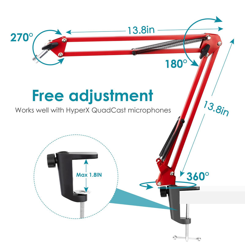 Red Mic Arm Compatible with HyperX QuadCast S - Premium QuadCast S Microphone Boom Arm for Gaming, Streaming by YOUSHARES Red