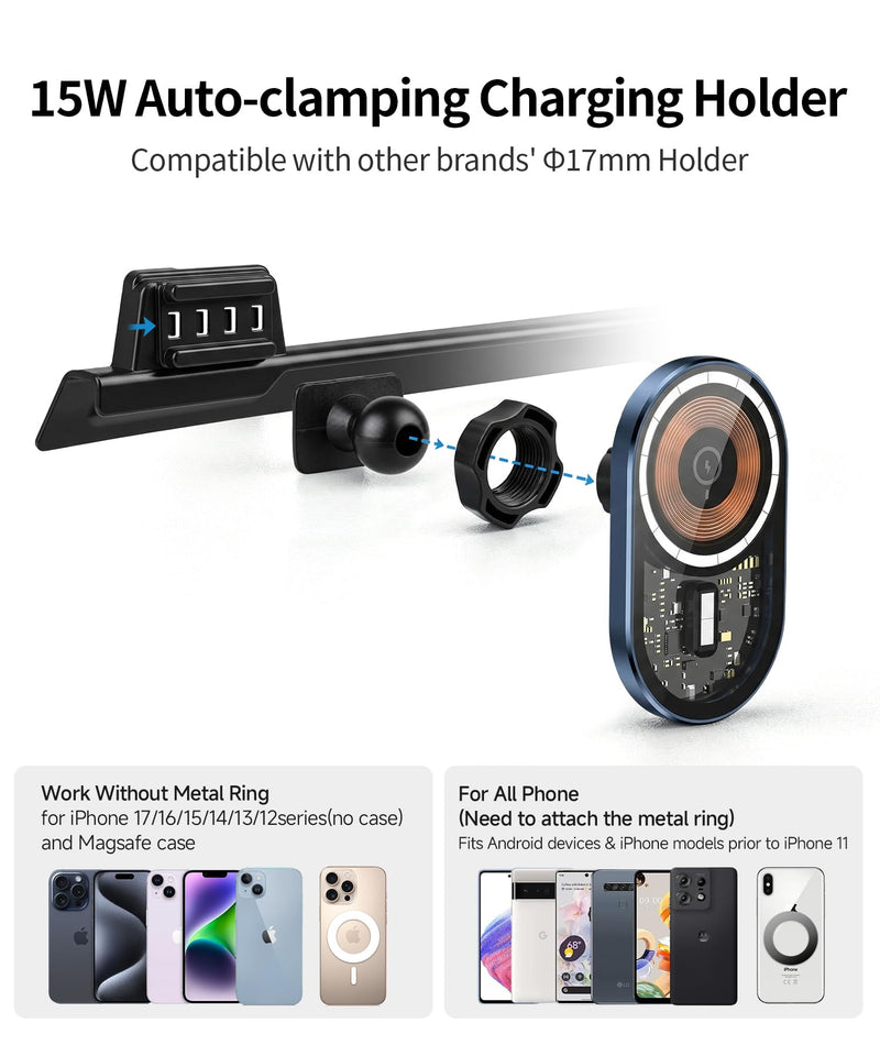 15W Wireless Charging Car Phone Holder for Kia EV6 2022-2024,12.3" Screen | Magsafe Accessories Fast Charging Magnetic Cell Phone Holder Clip Compatible with iPhone Android, 3D Fit Vehicle Phone Stand 12.3-inch for 2022-2024 EV6