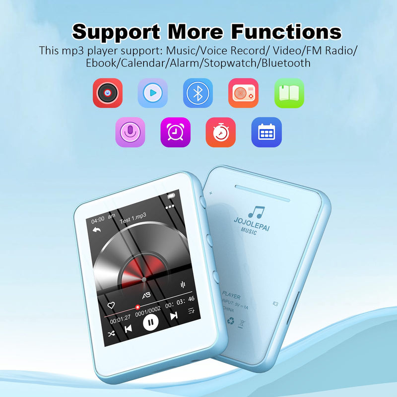 [AUSTRALIA] - Light Blue MP3 Player with Bluetooth 5.3, 32GB Touchscreen Portable Music Player,Built-in Speaker,FM Radio,Voice Recorder,HiFi Sound,Expandable to 128GB – Perfect for Running,Travel,Study & Relaxation Blue-32GB 