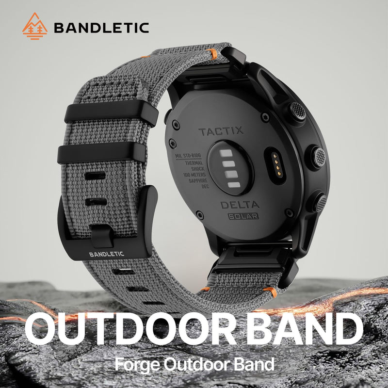 Bandletic Rugged Nylon Soft Compatible with Garmin 22MM 26MM Watch Band | Soft Tactical Replacement Straps for Instinct/Fenix/Tactix Delta/Descent/Epix/Epix Pro/Enduro/Quatix/Approach/Forerunner/MARQ Darkgray 26mm (5.9"-7.9")