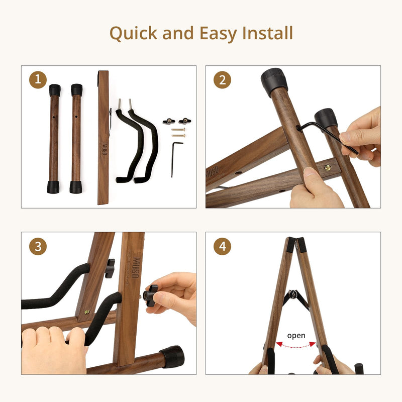 MUSO Guitar Stand,Acoustic Guitar Stand,Wood Classical Electric Guitar Stand,Foldable Bass Guitar Stand,Guitar Accessories also fit Bass,Violin,Ukulele(America Black Walnut) America Black Walnut