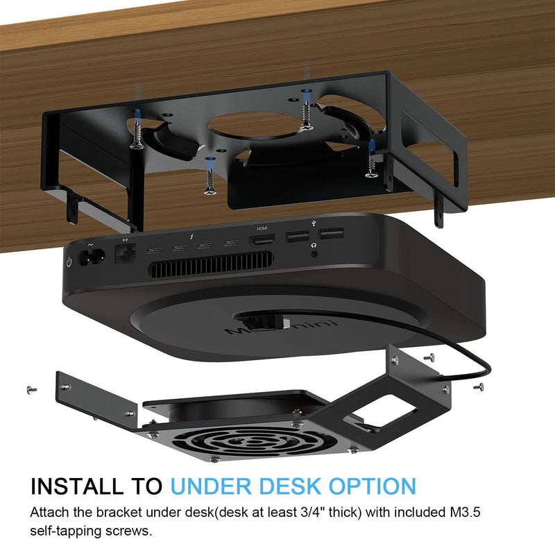 IFCASE Cooling Fan Mount for Mac mini 2010 to 2023 M2 (Black) | Behind Monitor, Under Desk, Wall Mount, VESA Holder, Anti-Scratch Pad Black