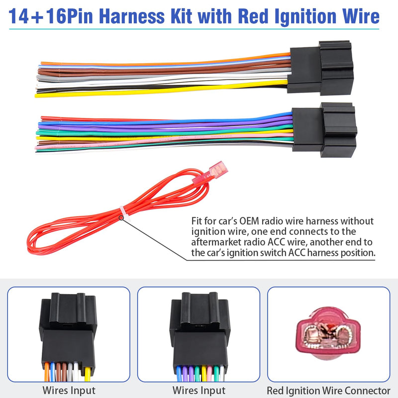 Radio Wiring Harness Antenna Compatible with Chevrolet Chevy Sierra Silverado Express Suburban Captiva GMC Savana Buick, 14/16Pin Car Stereo Wire Connector+ACC Ignition Harness Adapter Kit