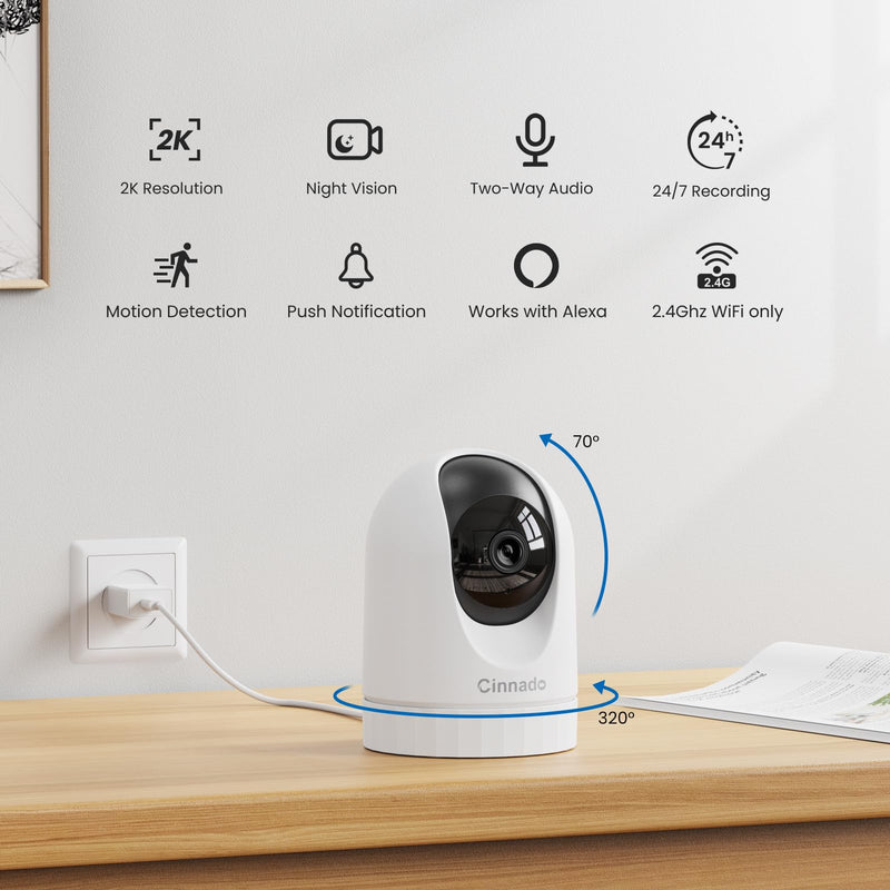 Security Camera Indoor-2K 360° WiFi Cameras for Home Security，Pet/Dog/Baby Camera with Phone app, 2-Way Audio, Night Vision, 24/7 SD Card Storage, Works with Alexa & Google Home (2.4Ghz)-D1 2K 1pack