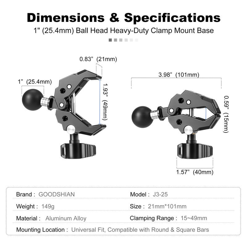 Heavy Duty 1 Inch Ball Head Clamp Mount