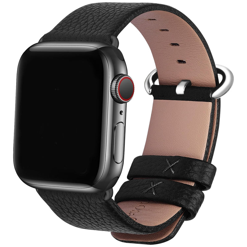 Fullmosa Compatible Silicone Apple Watch Band 40mm Army Green with Bumper Case & Compatible Leather iWatch Band 40mm,Black