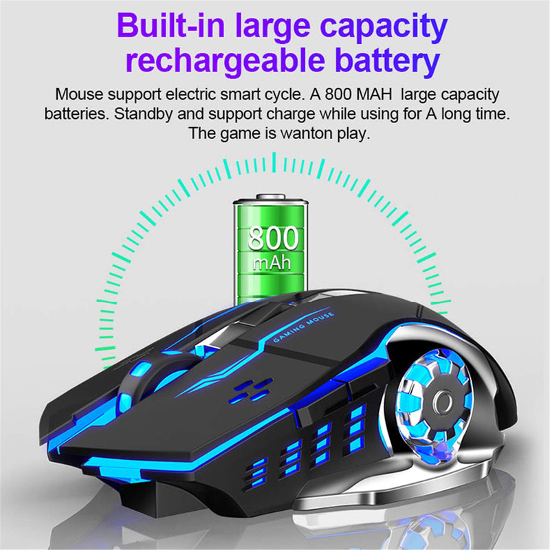 AULA SC100 LED Gaming Mouse Wireless, with Side Buttons, USB Receiver, 2.4G Cordless Programmable Rechargeable Office/Games Computer Mice, Black