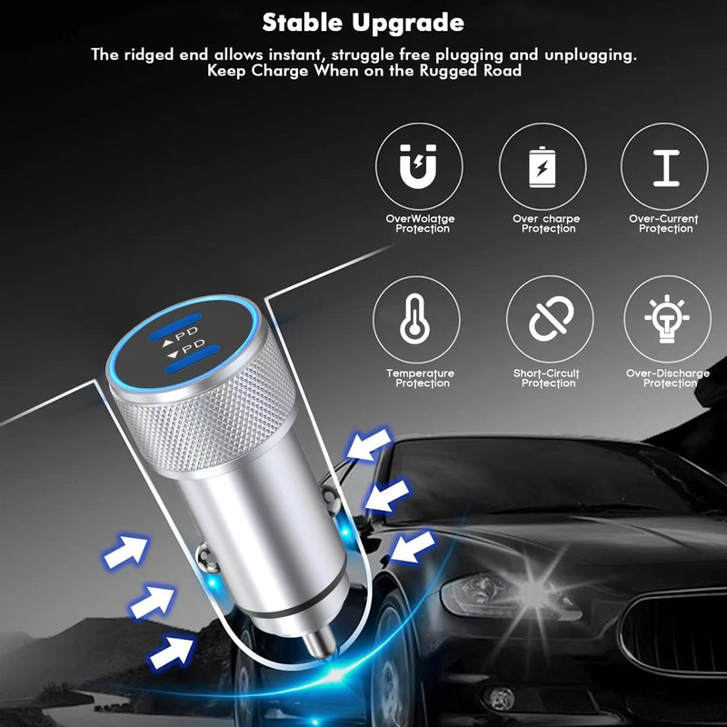 iPhone 16 15 Car Charger Fast Charging, 2Pack 20W USB C Auto Power Adapter with 2Pack 3 Foot Type C Car Charger High-Speed Charging Cable, Apple Auto Adapter for iPhone 16 15/15 Plus/15 Pro/15 Pro Max