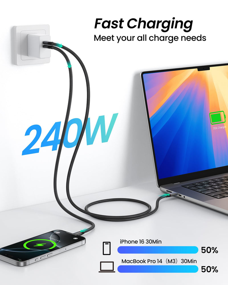 Silkland USB 4 for Thunderbolt 5 Cable 10FT/3M, 80Gbps Data Transfer, 240W | with 120Gbps Bandwidth for 4K@540Hz/Dual 8K, Long USB C Video Cable Compatible for Thunderbolt 4, SSD, MacBook, iPhone 17/16 10 Feet