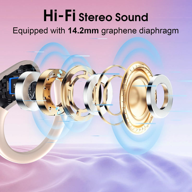 Aptkdoe 2 Sets Wireless Earbuds Sport, Bluetooth 5.4 Over Ear Buds Stereo Deep Bass Over Ear Bud with Earhooks, 75H Wireless Earphones with Mic, IPX7 Waterproof Earphone for Sports Blue+Rose Gold