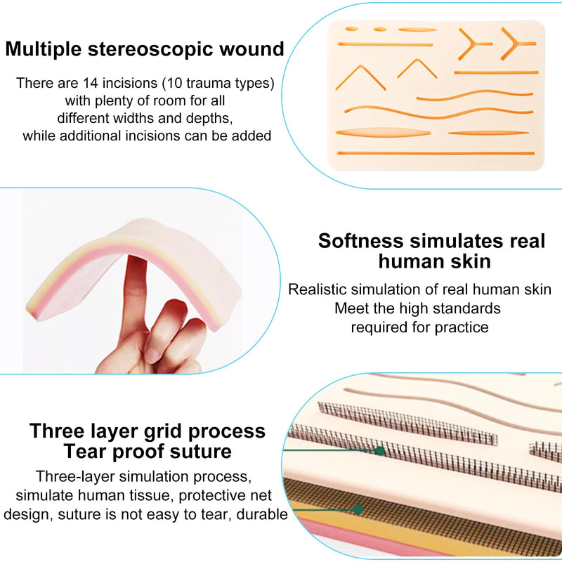 Surgical Suture Set: Suture Material Surgery, Suture Practice Kit, Silicone Sewing Pad with Tool Set, Wound Suture Exercise Set, Sewing Kit Medicine, Surgical Suture Set Wound Suture Exercise Set