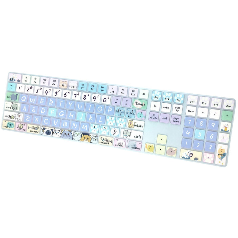 WSLUCKO Silicone Keyboard Cover Skin for 2017/2018 Apple iMac Wireless Magic Keyboard with Numeric Keypad (Model:MQ052LL/A A1843), US Layout, Cute Cat