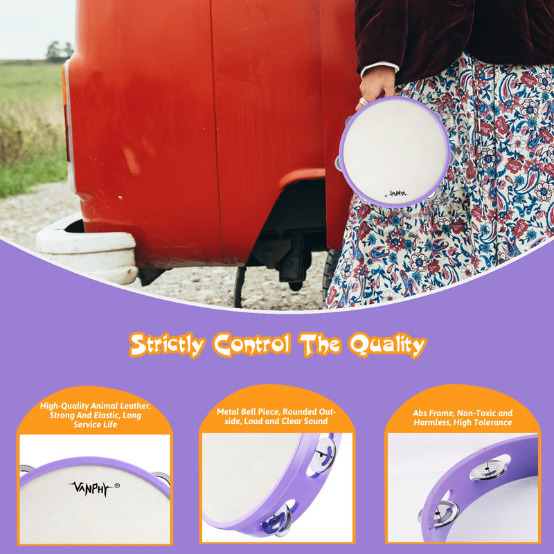 [AUSTRALIA] - Tambourines for beginners Hand Held Tambourine Drum 8 inch Metal Jingles Percussion Musical Instruments for Accompaniments and Christmas Decorations(Purple) single purple 