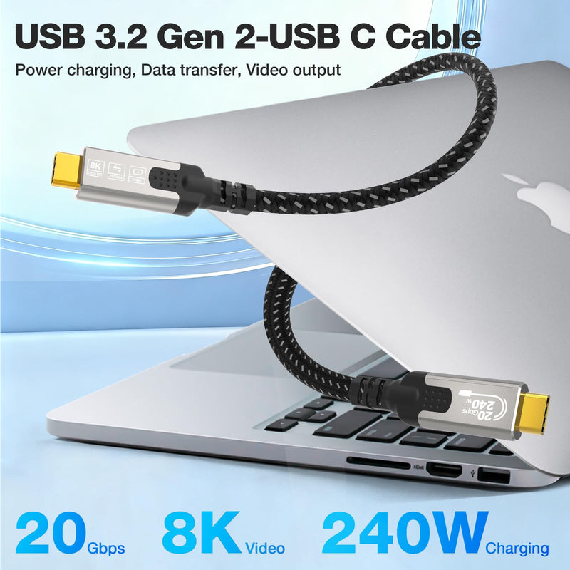 (2-Pack USB c to USB c Cable 10ft,USB C 3.2 20Gbps Data Transfer,Supports 8K@30Hz,4K@60Hz/144Hz Video,240W 48V/5A,USBC Display Cable for Thunderbolt 4,MacBook Pro, Switch iPhone 16 10FT+10FT
