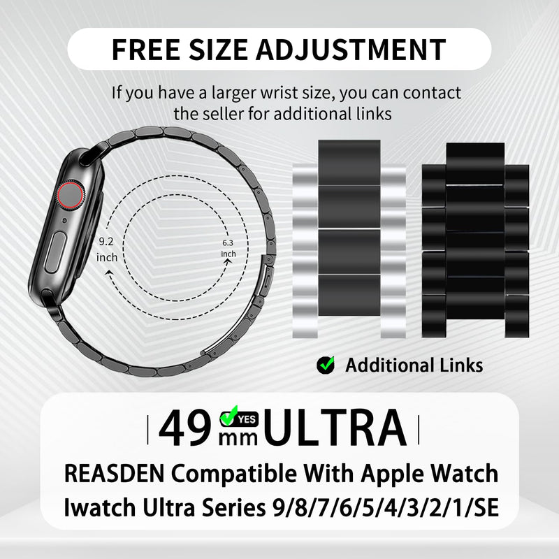 49mm (Series Ultra/Ultra 2) Compatible With Apple Watch Band and Case Iwatch Series Ultra/Ultra 2 SE Men Women Classic Executive Classy Stainless Steel Metal Business