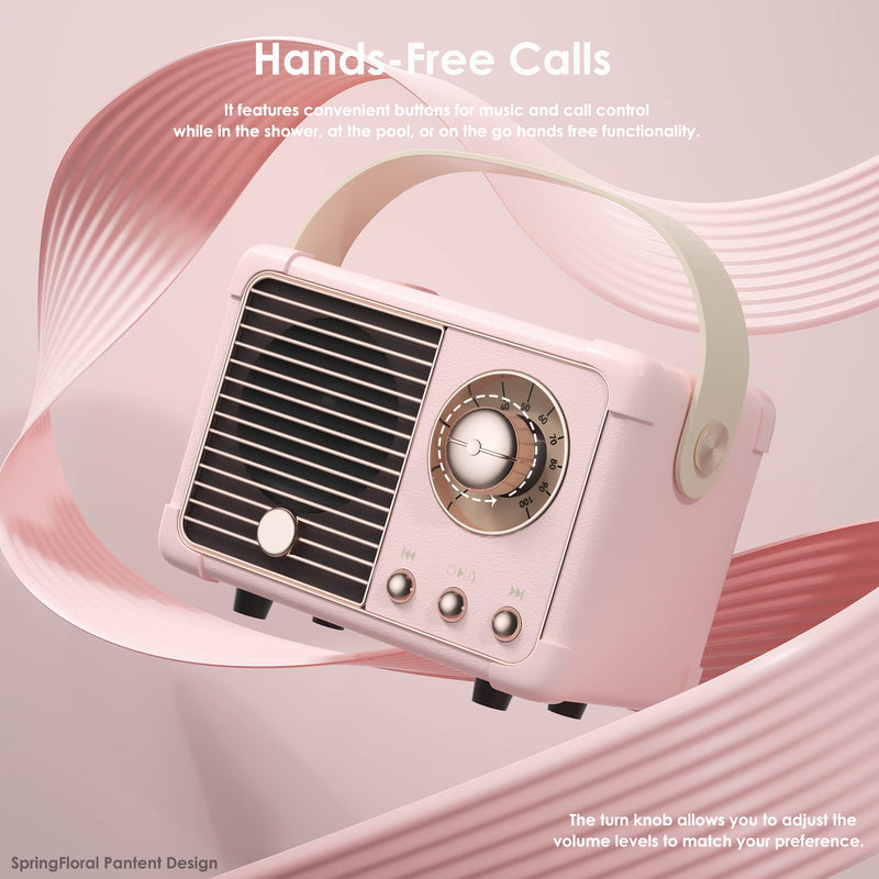 [AUSTRALIA] - Retro Bluetooth Speaker, Portable Bluetooth Wireless Speaker, Hands-Free Call,400mA Battery,TF Card,Aux Line, for iPhone Android, Retro Decor for Home Office Birthday Gift Ideas Pink Blush Pink 