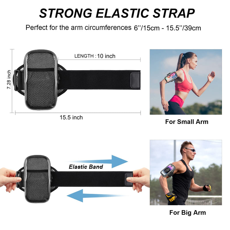 Clear Running Phone Holder Armband, Sports Armband Case for iPhone 14 13 Pro Max 12 11 Plus X XS Samsung Android, Universal Arm Bands Bag with Key Card Pocket for Exercise Walking Workout Fitness Clear