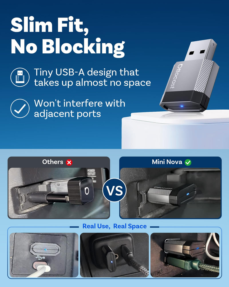 OTTOCAST Mini Nova 2-in-1 Wireless CarPlay & Android Auto AI Adapter | 2026 upgraded plug & play adapter, features built-in AI assistance including Claude, Gemini, and ChatGPT