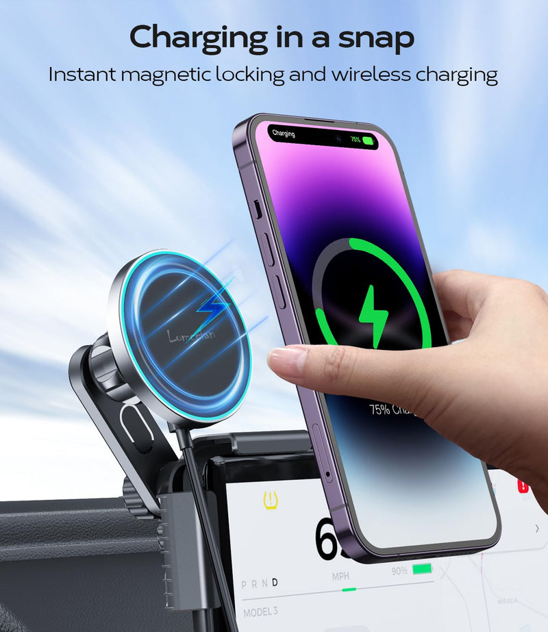 Tesla Phone Mount Wireless Charging for MagSafe, Magnetic Tesla Phone Holder for Tesla Model 3 Model Y, Tesla Model 3/Y Accessories 2023 Fits All Phones