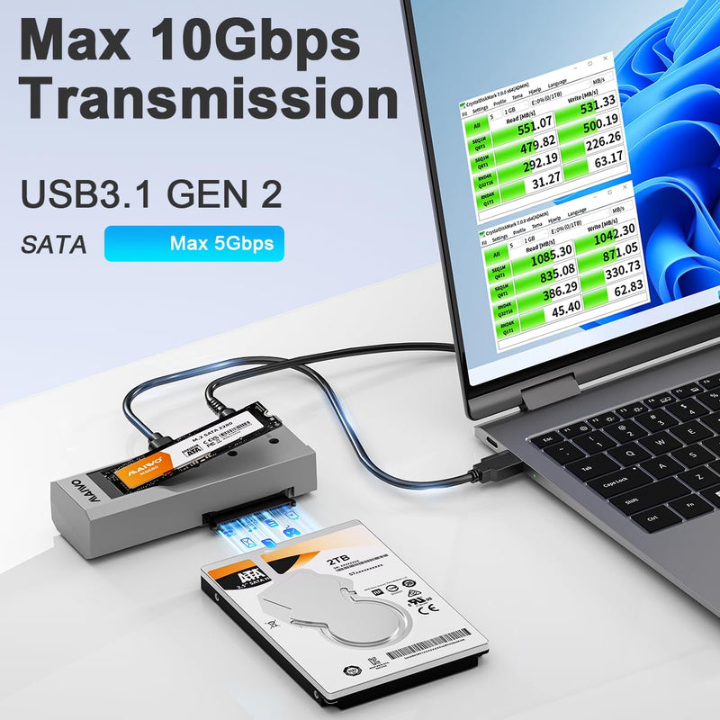 MAIWO M.2 SATA to 2.5'' 3.5''SATA Enclosure with Offline Clone, M.2 B+M Key to 3.5inch HDD Cloner, USB-C Type-C Max 5Gbps Standalone Clone Duplicator MAIWO-K10635S