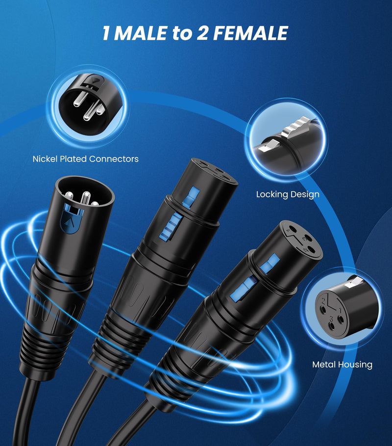 Tisino 10 Feet XLR Y-Splitter Cable, 2 Female to 1 Male, Balanced Mic Adaptor, 3M Black