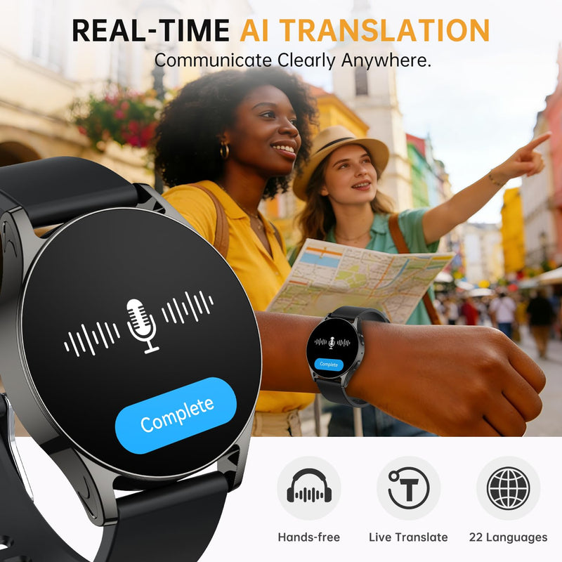 AI Smart Watch for Women Men with GPT, 1.32" AMOLED Fitness Tracker with Heart Rate/Sleep/SpO2 Monitor, Waterproof Smartwatch for Android/iPhone Phones (Black) Black