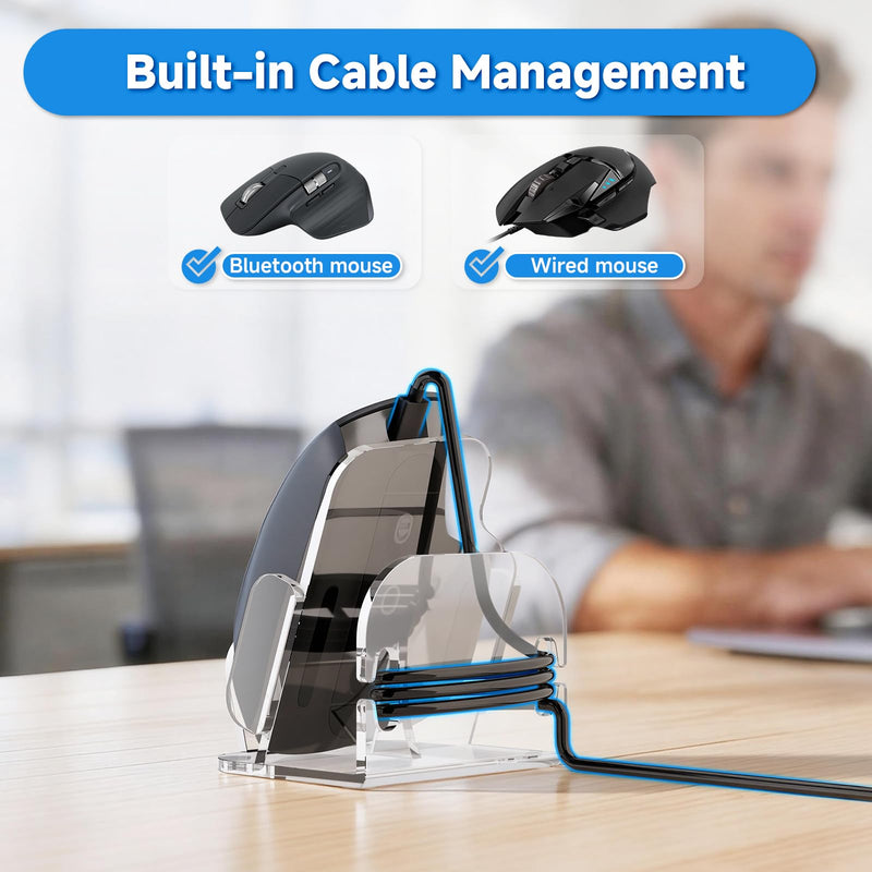 Acrylic Mouse Stand for Logitech MX Master 3 3S 4 Wireless Mouse | Desk & Wall Mount Display Holder for Wireless and Wired Mouse, with Cable Management Organizer, Clear Acrylic, Stand Only